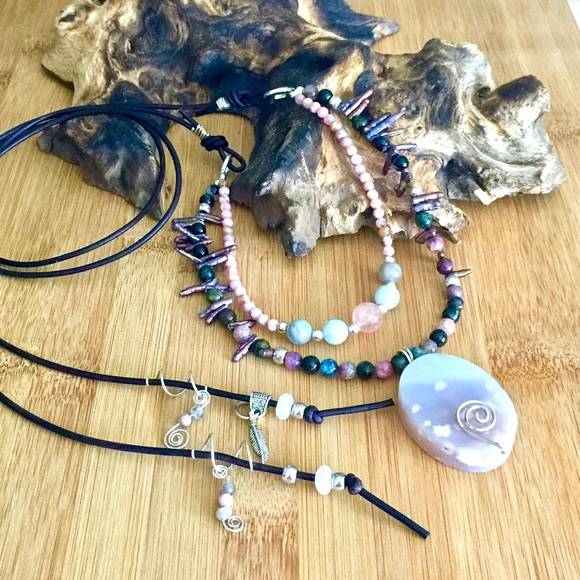 Pink Opal, Gemstone, Boho Leather Necklace - Picture 7 of 8